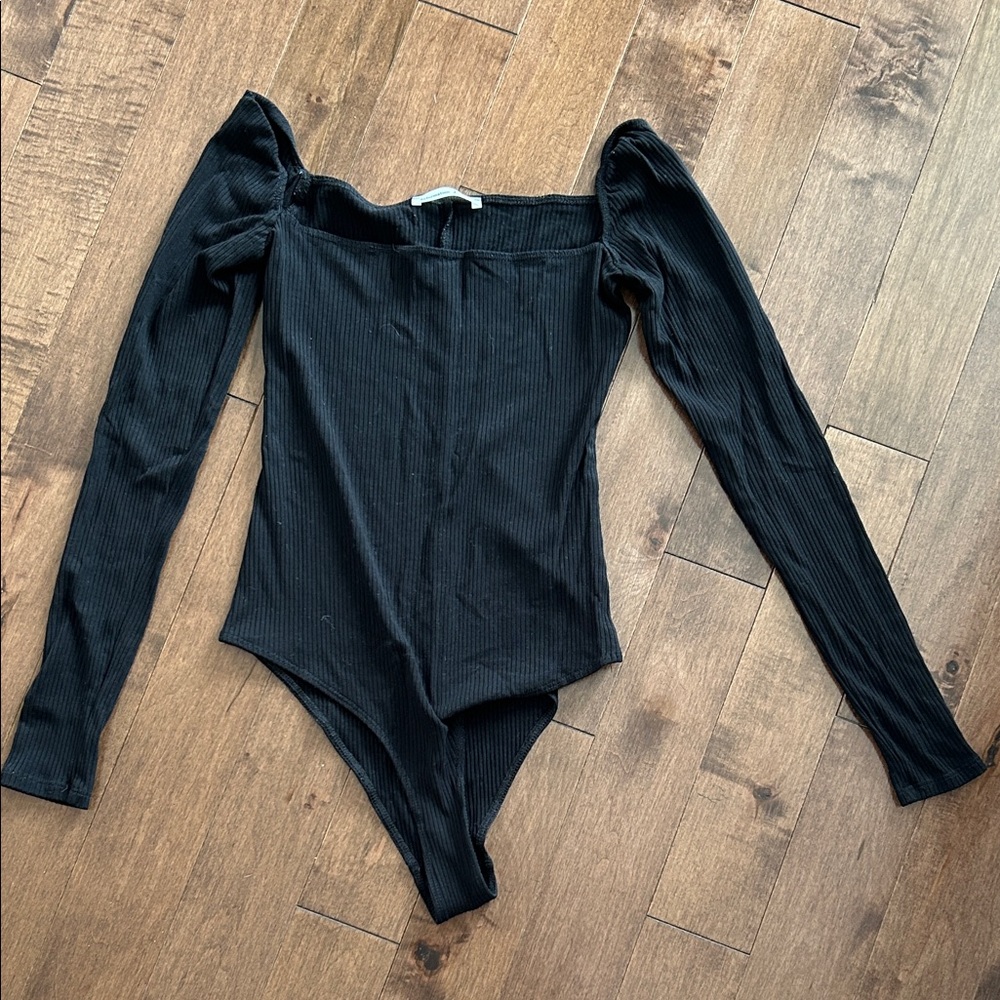 Reformation Black Ribbed Long Sleeve Bodysuit